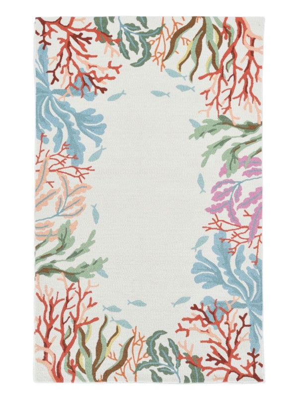 HomeRoots 8' Hand Hooked Area Rug with Artistic Coral and Fish Motif - Durable, Stain-Resistant Design for Homes 8' X 10' 375457