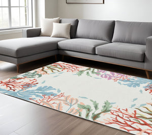 HomeRoots 8' Hand Hooked Area Rug with Artistic Coral and Fish Motif - Durable, Stain-Resistant Design for Homes 8' X 10' 375457