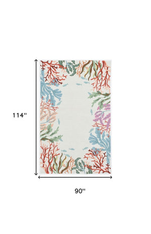 HomeRoots 8' Hand Hooked Area Rug with Artistic Coral and Fish Motif - Durable, Stain-Resistant Design for Homes 8' X 10' 375457