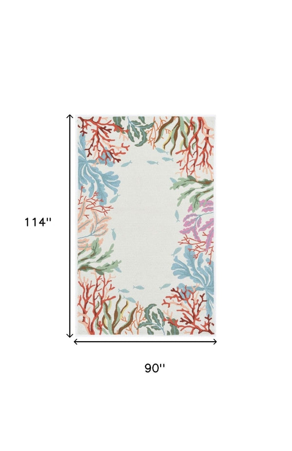 HomeRoots 8' Hand Hooked Area Rug with Artistic Coral and Fish Motif - Durable, Stain-Resistant Design for Homes 8' X 10' 375457