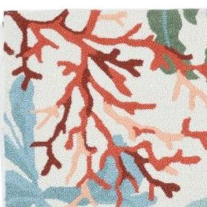 HomeRoots 8' Hand Hooked Area Rug with Artistic Coral and Fish Motif - Durable, Stain-Resistant Design for Homes 8' X 10' 375457