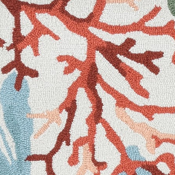 HomeRoots 8' Hand Hooked Area Rug with Artistic Coral and Fish Motif - Durable, Stain-Resistant Design for Homes 8' X 10' 375457