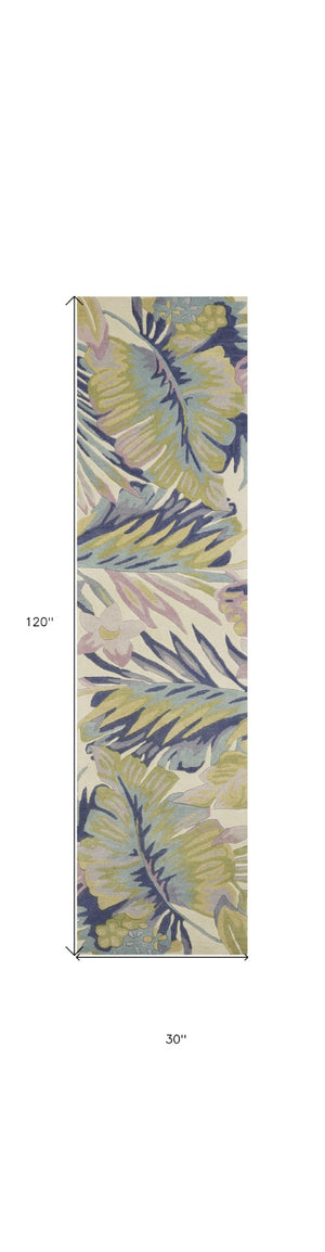 HomeRoots 8' Tropical Botanical Hand-Tufted Wool Runner Rug in Vibrant Green, Pink, and Purple for Home Décor 8' Runner 375465
