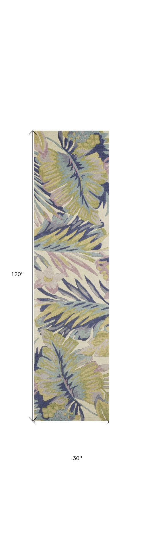HomeRoots 8' Tropical Botanical Hand-Tufted Wool Runner Rug in Vibrant Green, Pink, and Purple for Home Décor 8' Runner 375465