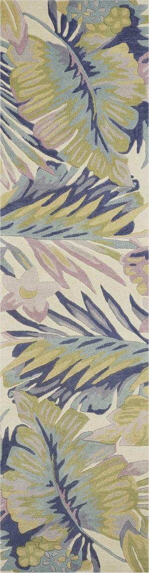 HomeRoots 8' Tropical Botanical Hand-Tufted Wool Runner Rug in Vibrant Green, Pink, and Purple for Home Décor 8' Runner 375465