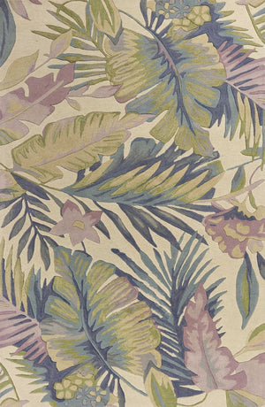 HomeRoots 8' Tropical Botanical Hand-Tufted Wool Runner Rug in Vibrant Green, Pink, and Purple for Home Décor 3' X 5' 375466