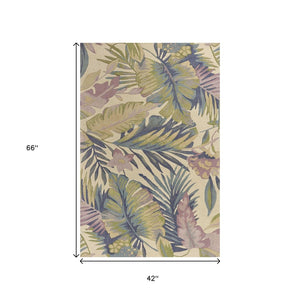 HomeRoots 8' Tropical Botanical Hand-Tufted Wool Runner Rug in Vibrant Green, Pink, and Purple for Home Décor 3' X 5' 375466