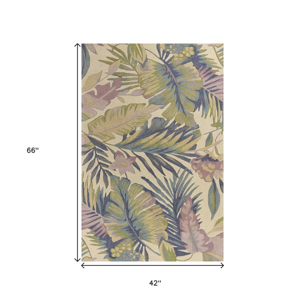 HomeRoots 8' Tropical Botanical Hand-Tufted Wool Runner Rug in Vibrant Green, Pink, and Purple for Home Décor 3' X 5' 375466