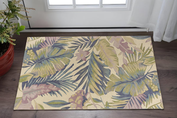 HomeRoots 8' Tropical Botanical Hand-Tufted Wool Runner Rug in Vibrant Green, Pink, and Purple for Home Décor 3' X 5' 375466