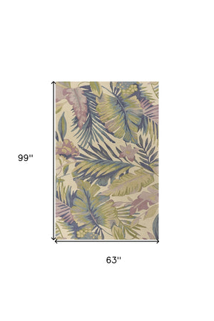 HomeRoots 8' Tropical Botanical Hand-Tufted Wool Runner Rug in Vibrant Green, Pink, and Purple for Home Décor 5' X 8' 375467