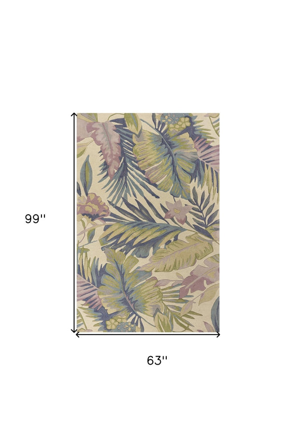 HomeRoots 8' Tropical Botanical Hand-Tufted Wool Runner Rug in Vibrant Green, Pink, and Purple for Home Décor 5' X 8' 375467