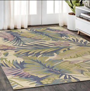 HomeRoots 8' Tropical Botanical Hand-Tufted Wool Runner Rug in Vibrant Green, Pink, and Purple for Home Décor 5' X 8' 375467