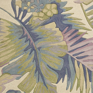 HomeRoots 8' Tropical Botanical Hand-Tufted Wool Runner Rug in Vibrant Green, Pink, and Purple for Home Décor 6' Round 375468