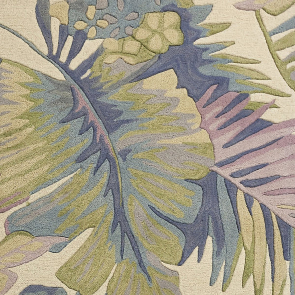 HomeRoots 8' Tropical Botanical Hand-Tufted Wool Runner Rug in Vibrant Green, Pink, and Purple for Home Décor 6' Round 375468