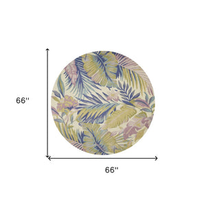 HomeRoots 8' Tropical Botanical Hand-Tufted Wool Runner Rug in Vibrant Green, Pink, and Purple for Home Décor 6' Round 375468