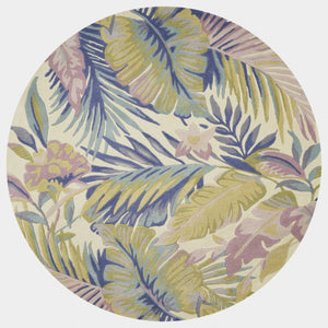 HomeRoots 8' Tropical Botanical Hand-Tufted Wool Runner Rug in Vibrant Green, Pink, and Purple for Home Décor 8' Round 375469