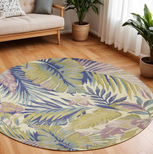 HomeRoots 8' Tropical Botanical Hand-Tufted Wool Runner Rug in Vibrant Green, Pink, and Purple for Home Décor 8' Round 375469