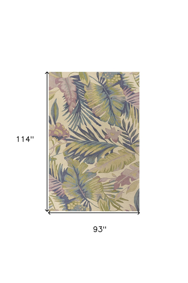 HomeRoots 8' Tropical Botanical Hand-Tufted Wool Runner Rug in Vibrant Green, Pink, and Purple for Home Décor 8' X 10' 375470