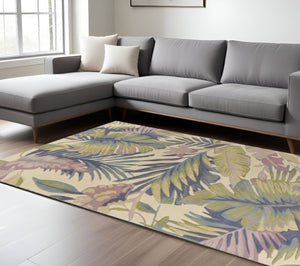 HomeRoots 8' Tropical Botanical Hand-Tufted Wool Runner Rug in Vibrant Green, Pink, and Purple for Home Décor 8' X 10' 375470