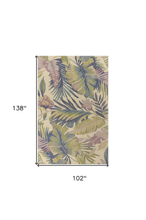 HomeRoots 9' Hand-Tufted Wool Area Rug with Tropical Botanical Design in Green, Pink, and Purple Colors 9' X 12' 375471