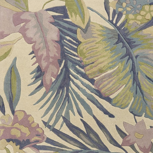HomeRoots 9' Hand-Tufted Wool Area Rug with Tropical Botanical Design in Green, Pink, and Purple Colors 9' X 12' 375471