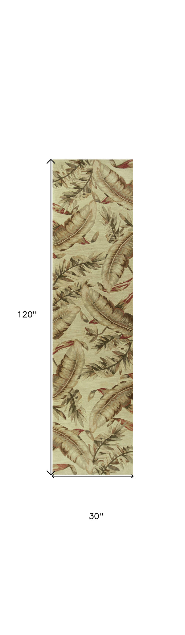 Homeroots 10' Ivory Hand Tufted Tropical Leaves Indoor Runner Rug  Wool 375472