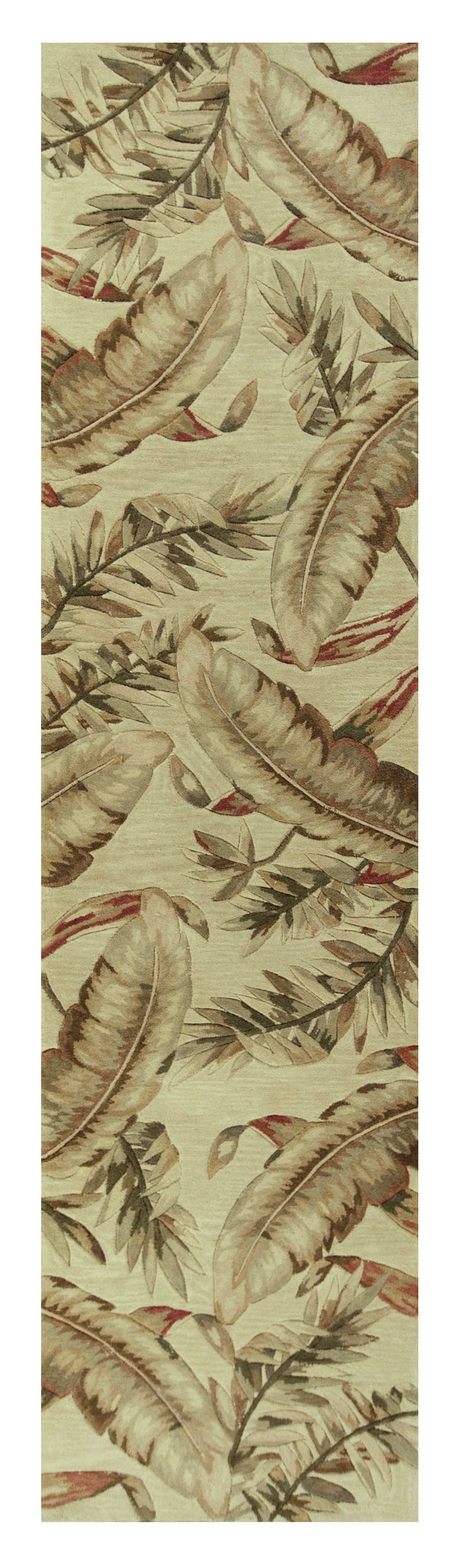Homeroots 10' Ivory Hand Tufted Tropical Leaves Indoor Runner Rug  Wool 375472