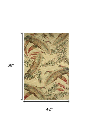 Homeroots 4' X 6' Ivory Hand Tufted Tropical Leaves Indoor Area Rug  Wool 375473