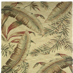 HomeRoots 10' Tropical Botanical Hand-Tufted Wool Runner Rug in Brown, Green, and Red for Vibrant Spaces 4' X 6' 375473