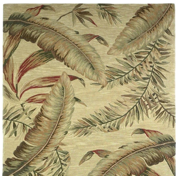 HomeRoots 10' Tropical Botanical Hand-Tufted Wool Runner Rug in Brown, Green, and Red for Vibrant Spaces 4' X 6' 375473
