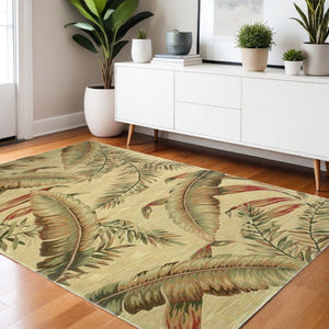 HomeRoots 10' Tropical Botanical Hand-Tufted Wool Runner Rug in Brown, Green, and Red for Vibrant Spaces 4' X 6' 375473