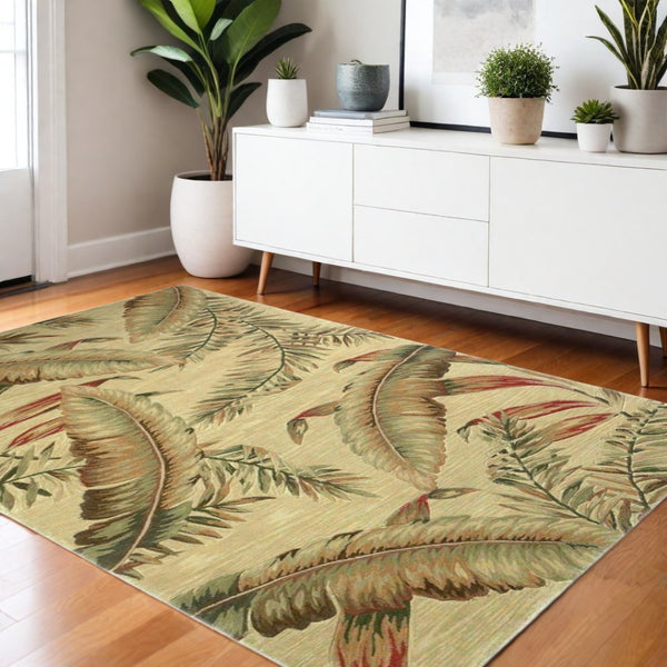 HomeRoots 10' Tropical Botanical Hand-Tufted Wool Runner Rug in Brown, Green, and Red for Vibrant Spaces 4' X 6' 375473