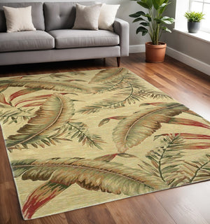 HomeRoots 10' Tropical Botanical Hand-Tufted Wool Runner Rug in Brown, Green, and Red for Vibrant Spaces 5' X 8' 375474