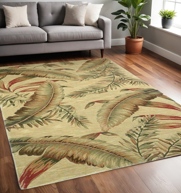 HomeRoots 10' Tropical Botanical Hand-Tufted Wool Runner Rug in Brown, Green, and Red for Vibrant Spaces 5' X 8' 375474