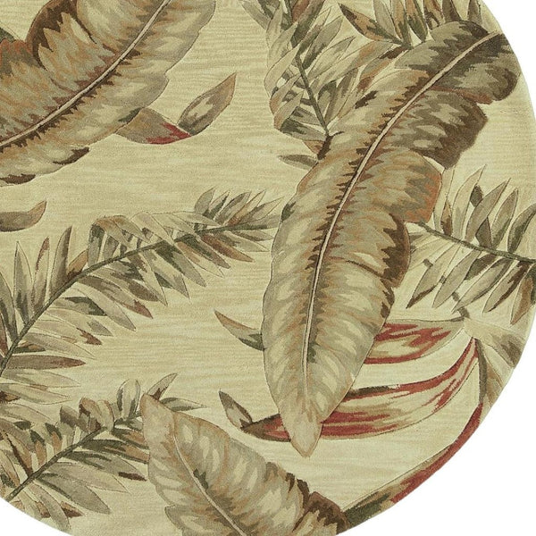 HomeRoots 10' Tropical Botanical Hand-Tufted Wool Runner Rug in Brown, Green, and Red for Vibrant Spaces 5' Round 375475