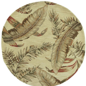 HomeRoots 10' Tropical Botanical Hand-Tufted Wool Runner Rug in Brown, Green, and Red for Vibrant Spaces 5' Round 375475