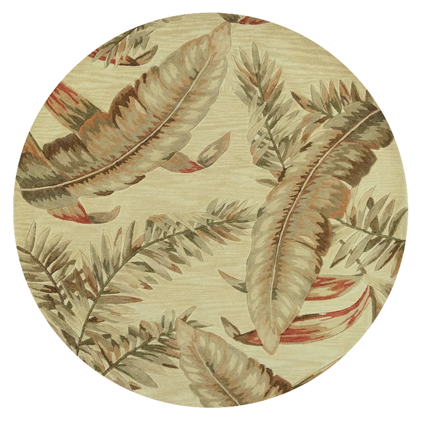 Homeroots 5' Light Brown And Brown Wool Tropical Botanical Hand Tufted Round Rug  Wool 375475