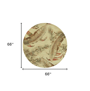 Homeroots 5' Light Brown And Brown Wool Tropical Botanical Hand Tufted Round Rug  Wool 375475