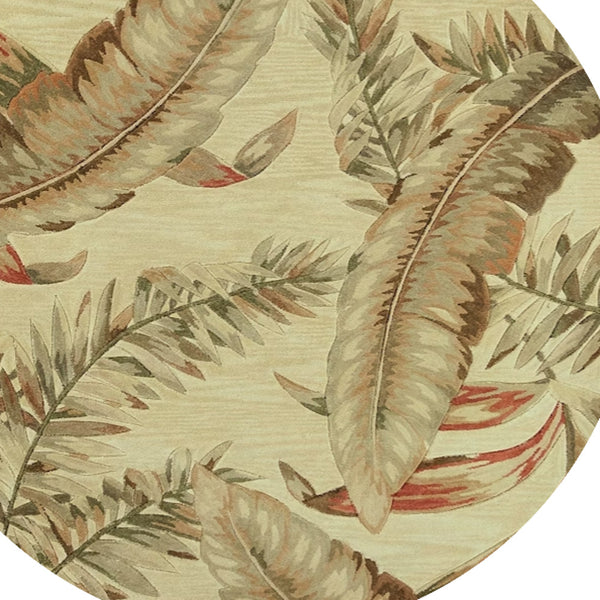 Homeroots 5' Light Brown And Brown Wool Tropical Botanical Hand Tufted Round Rug  Wool 375475