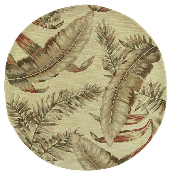 HomeRoots 10' Tropical Botanical Hand-Tufted Wool Runner Rug in Brown, Green, and Red for Vibrant Spaces 5' Round 375475