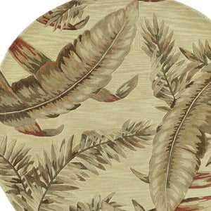 HomeRoots 10' Tropical Botanical Hand-Tufted Wool Runner Rug in Brown, Green, and Red for Vibrant Spaces 8' Round 375476
