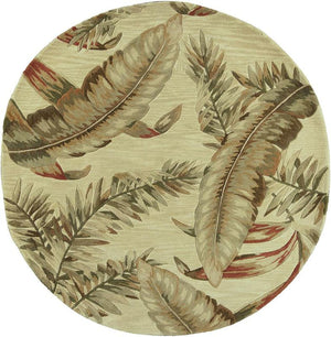 Homeroots 8' Ivory Hand Tufted Tropical Leaves Round Indoor Area Rug  Wool 375476