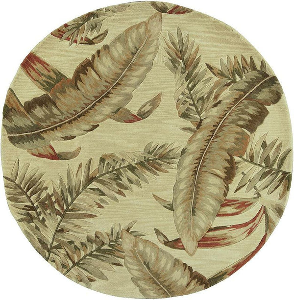 Homeroots 8' Ivory Hand Tufted Tropical Leaves Round Indoor Area Rug  Wool 375476
