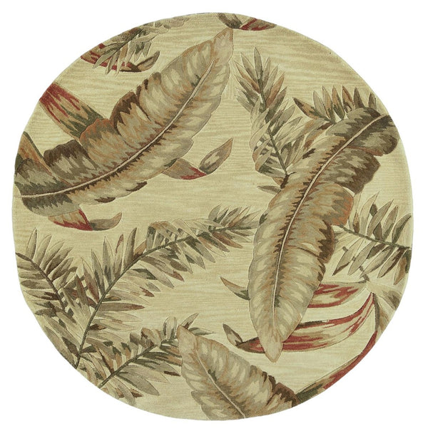 HomeRoots 10' Tropical Botanical Hand-Tufted Wool Runner Rug in Brown, Green, and Red for Vibrant Spaces 8' Round 375476
