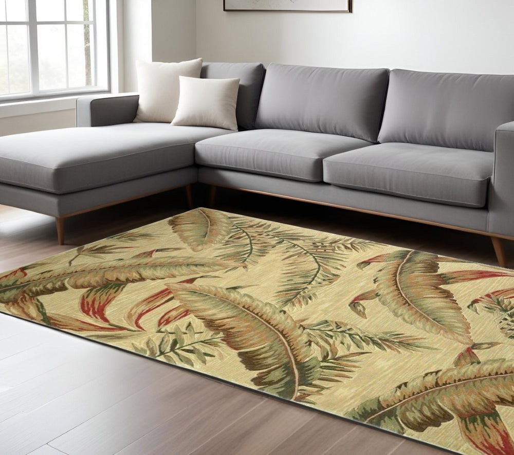 HomeRoots 8' Tropical Botanical Hand-Tufted Wool Area Rug in Brown, Green, and Red - Artisan Crafted Luxury 8' X 10' 375477