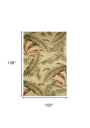 Homeroots 9' X 12' Ivory Hand Tufted Tropical Leaves Indoor Area Rug  Wool 375478
