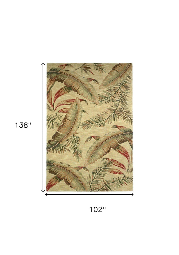 Homeroots 9' X 12' Ivory Hand Tufted Tropical Leaves Indoor Area Rug  Wool 375478