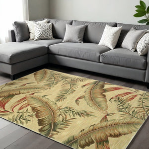 HomeRoots 9' Tropical Botanical Wool Area Rug - Hand-Tufted Beauty with Warm Brown, Green, and Red Hues 9' X 12' 375478