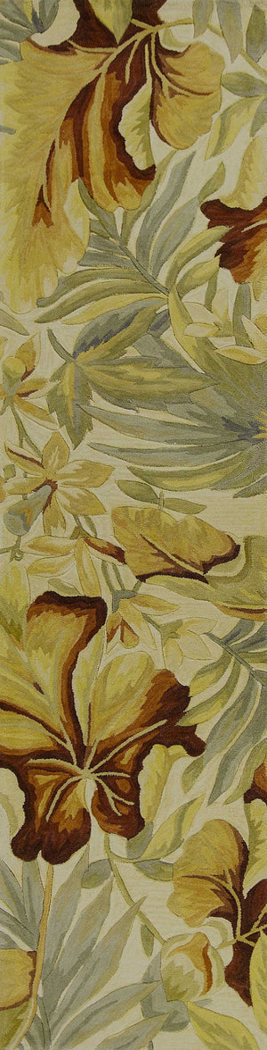 HomeRoots 10' Tropical Botanical Wool Runner Rug - Hand-Tufted Artisan Design in Ivory, Green & Red 10' Runner 375479
