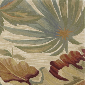 HomeRoots 10' Tropical Botanical Wool Runner Rug - Hand-Tufted Artisan Design in Ivory, Green & Red 10' Runner 375479